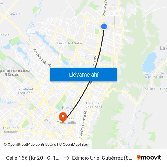 Calle 166 (Kr 20 - Cl 166) to Edificio Uriel Gutiérrez (861) map