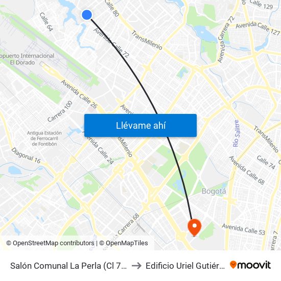 Salón Comunal La Perla (Cl 72f - Kr 111c) to Edificio Uriel Gutiérrez (861) map