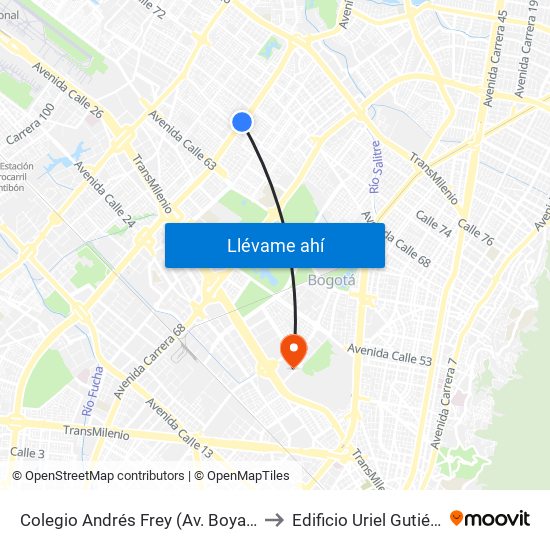 Colegio Andrés Frey (Av. Boyacá - Cl 66a) (A) to Edificio Uriel Gutiérrez (861) map