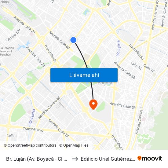 Br. Luján (Av. Boyacá - Cl 64h) (A) to Edificio Uriel Gutiérrez (861) map