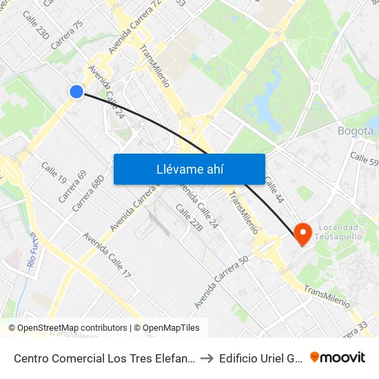 Centro Comercial Los Tres Elefantes (Av. Boyacá - Cl 23) (A) to Edificio Uriel Gutiérrez (861) map