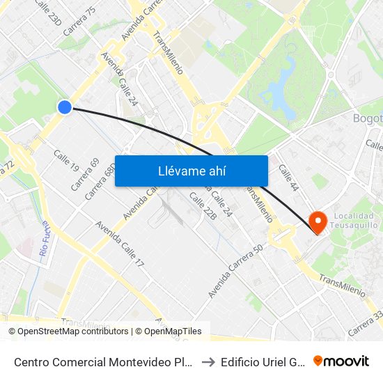 Centro Comercial Montevideo Plaza (Av. Boyacá - Cl 22) (A) to Edificio Uriel Gutiérrez (861) map