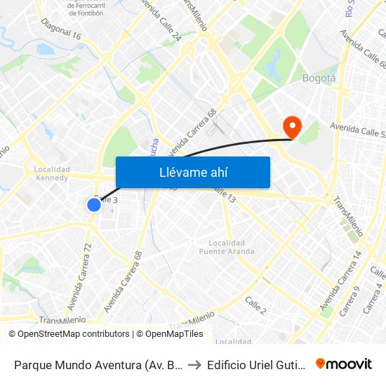 Parque Mundo Aventura (Av. Boyacá - Cl 2) (A) to Edificio Uriel Gutiérrez (861) map