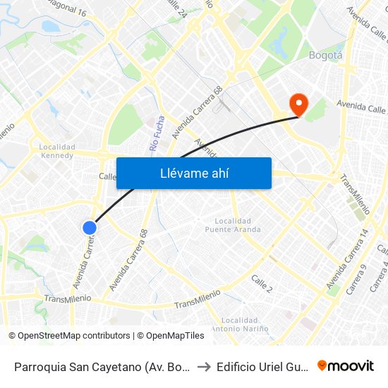 Parroquia San Cayetano (Av. Boyacá - Cl 37b Sur) (A) to Edificio Uriel Gutiérrez (861) map