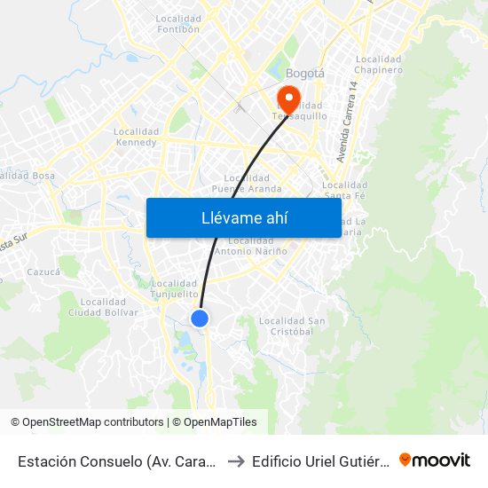 Estación Consuelo (Av. Caracas - Kr 12a) to Edificio Uriel Gutiérrez (861) map