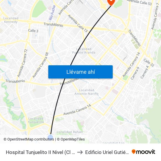 Hospital Tunjuelito II Nivel (Cl 52 Sur - Kr 14) to Edificio Uriel Gutiérrez (861) map