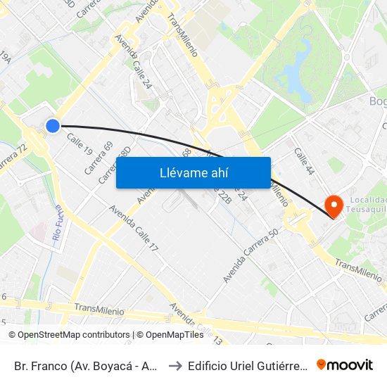 Br. Franco (Av. Boyacá - Ac 19) (A) to Edificio Uriel Gutiérrez (861) map