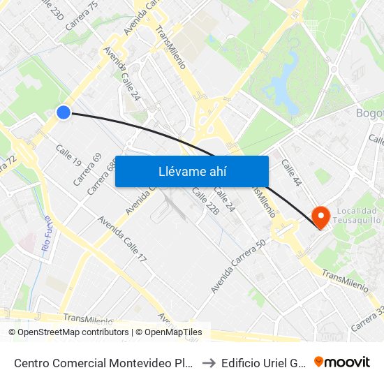 Centro Comercial Montevideo Plaza (Av. Boyacá - Cl 21) (A) to Edificio Uriel Gutiérrez (861) map