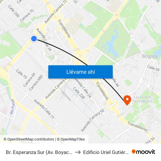 Br. Esperanza Sur (Av. Boyacá - Cl 23) (A) to Edificio Uriel Gutiérrez (861) map