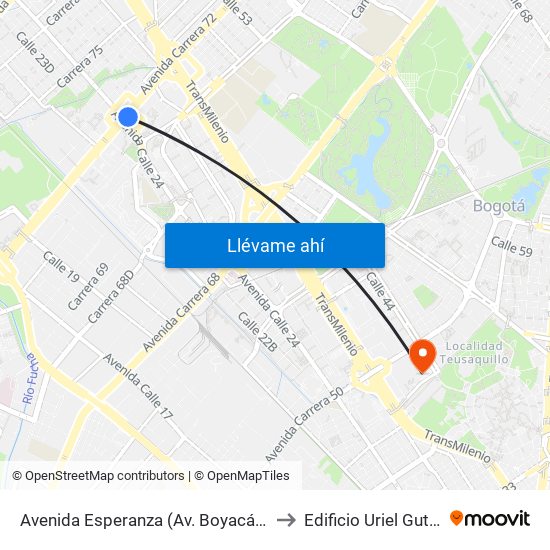 Avenida Esperanza (Av. Boyacá - Av. Esperanza) (A) to Edificio Uriel Gutiérrez (861) map