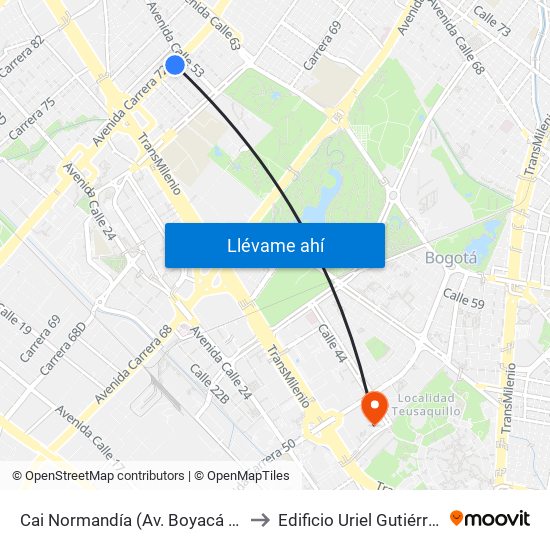 Cai Normandía (Av. Boyacá - Cl 52) (A) to Edificio Uriel Gutiérrez (861) map