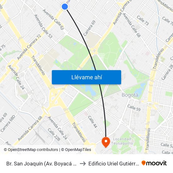 Br. San Joaquín (Av. Boyacá - Cl 64f) (A) to Edificio Uriel Gutiérrez (861) map