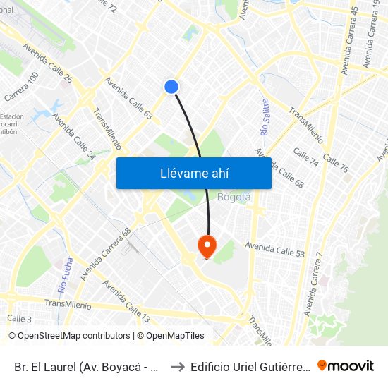 Br. El Laurel (Av. Boyacá - Cl 67) (A) to Edificio Uriel Gutiérrez (861) map