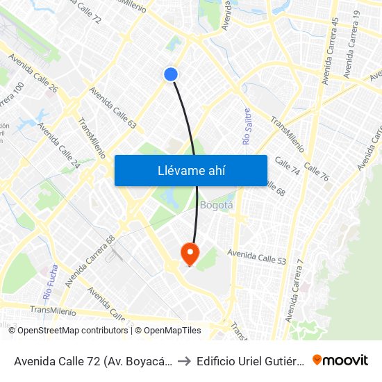 Avenida Calle 72 (Av. Boyacá - Ac 72) (A) to Edificio Uriel Gutiérrez (861) map