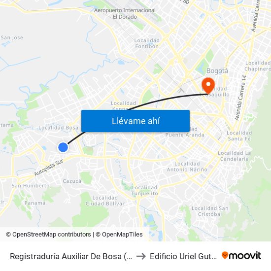 Registraduría Auxiliar De Bosa (Tv 78l - Dg 69c Sur) to Edificio Uriel Gutiérrez (861) map