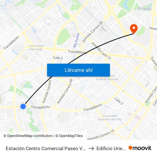 Estación Centro Comercial Paseo Villa Del Río - Madelena (Auto Sur - Kr 66a) to Edificio Uriel Gutiérrez (861) map