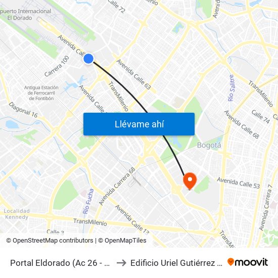 Portal Eldorado (Ac 26 - Ak 96) to Edificio Uriel Gutiérrez (861) map