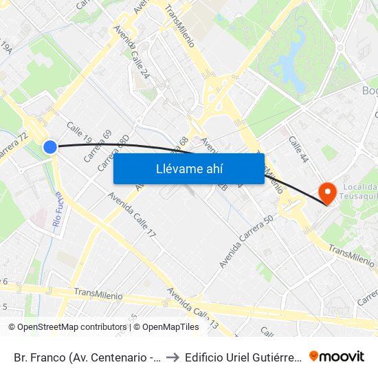 Br. Franco (Av. Centenario - Kr 69b) to Edificio Uriel Gutiérrez (861) map