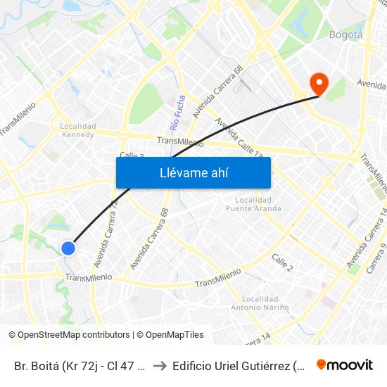 Br. Boitá (Kr 72j - Cl 47 Sur) to Edificio Uriel Gutiérrez (861) map