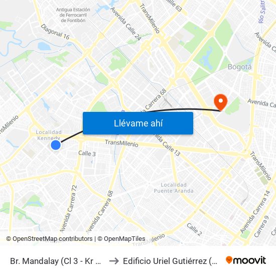 Br. Mandalay (Cl 3 - Kr 78b) to Edificio Uriel Gutiérrez (861) map