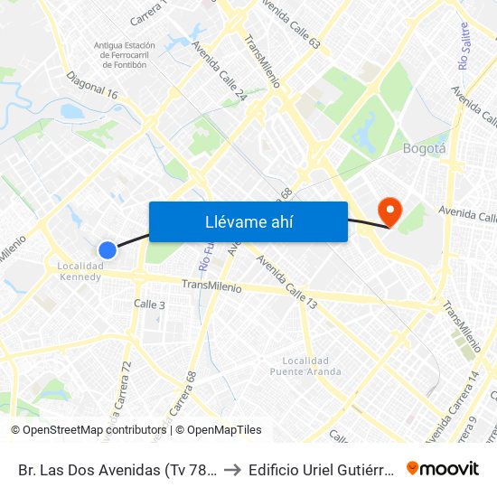 Br. Las Dos Avenidas (Tv 78c - Dg 7a) to Edificio Uriel Gutiérrez (861) map