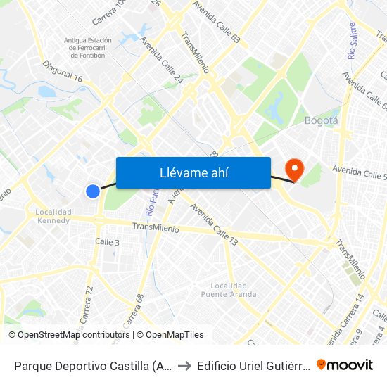 Parque Deportivo Castilla (Ac 8 - Kr 73) to Edificio Uriel Gutiérrez (861) map