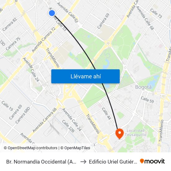 Br. Normandía Occidental (Ac 53 - Kr 73a) to Edificio Uriel Gutiérrez (861) map