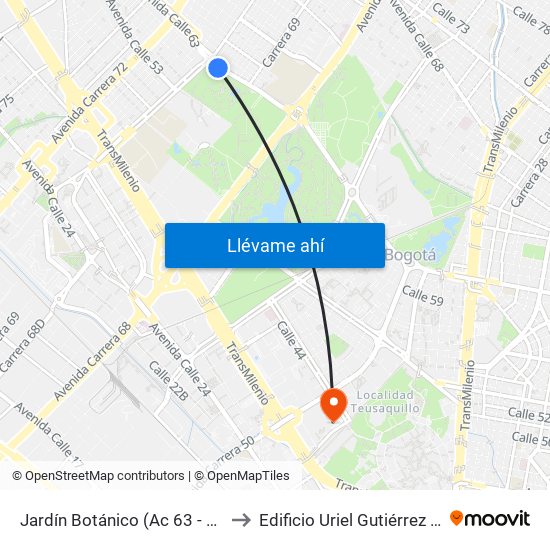 Jardín Botánico (Ac 63 - Kr 69l) to Edificio Uriel Gutiérrez (861) map