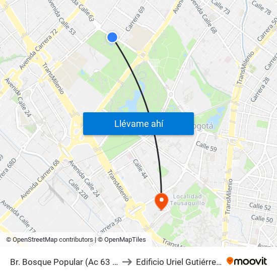 Br. Bosque Popular (Ac 63 - Kr 69f) to Edificio Uriel Gutiérrez (861) map