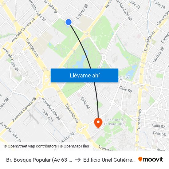 Br. Bosque Popular (Ac 63 - Kr 69c) to Edificio Uriel Gutiérrez (861) map