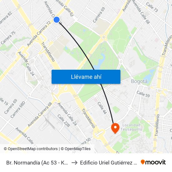 Br. Normandía (Ac 53 - Kr 71c) to Edificio Uriel Gutiérrez (861) map