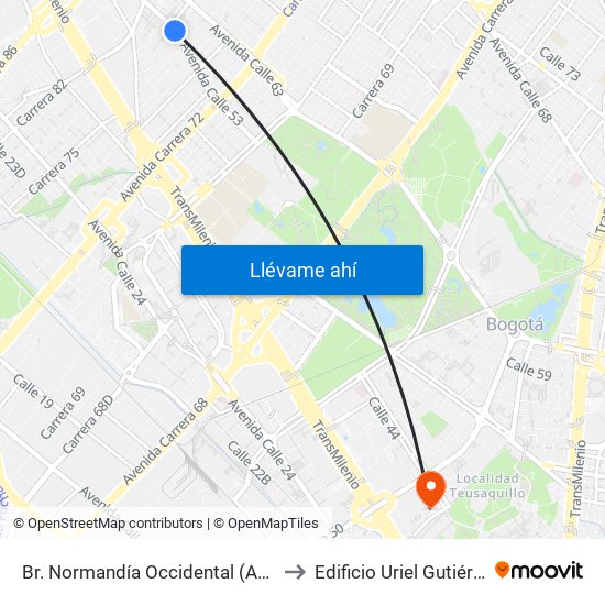 Br. Normandía Occidental (Ac 53 - Kr 77a) to Edificio Uriel Gutiérrez (861) map