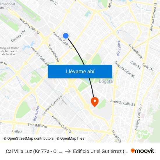 Cai Villa Luz (Kr 77a - Cl 64b) to Edificio Uriel Gutiérrez (861) map