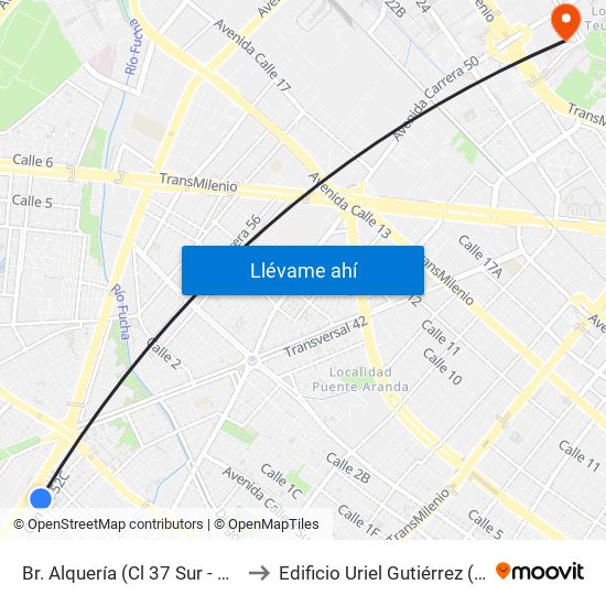 Br. Alquería (Cl 37 Sur - Kr 53) to Edificio Uriel Gutiérrez (861) map