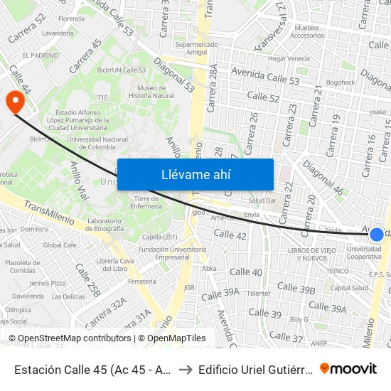 Estación Calle 45 (Ac 45 - Av. Caracas) to Edificio Uriel Gutiérrez (861) map