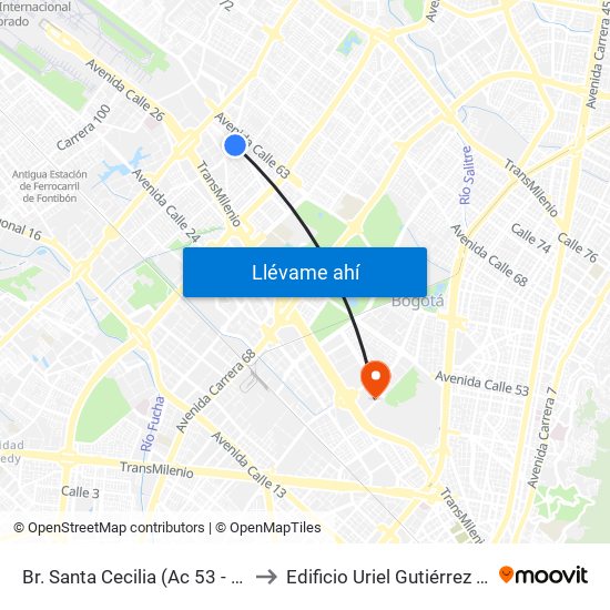 Br. Santa Cecilia (Ac 53 - Kr 78) to Edificio Uriel Gutiérrez (861) map