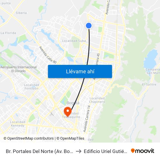 Br. Portales Del Norte (Av. Boyacá - Cl 163) to Edificio Uriel Gutiérrez (861) map