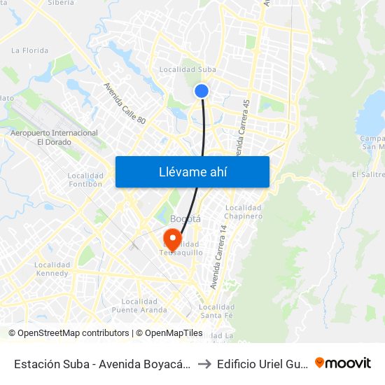 Estación Suba - Avenida Boyacá (Av. Boyacá - Cl 128a) to Edificio Uriel Gutiérrez (861) map