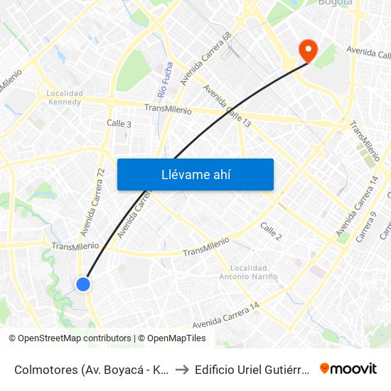 Colmotores (Av. Boyacá - Kr 36a) (A) to Edificio Uriel Gutiérrez (861) map