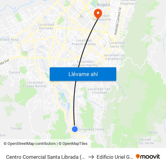 Centro Comercial Santa Librada (Av. Caracas - Cl 74c Sur) (A) to Edificio Uriel Gutiérrez (861) map
