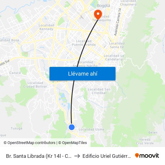 Br. Santa Librada (Kr 14l - Cl 73b Sur) to Edificio Uriel Gutiérrez (861) map