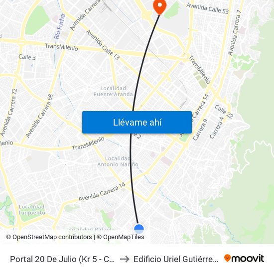 Portal 20 De Julio (Kr 5 - Cl 31 Sur) to Edificio Uriel Gutiérrez (861) map