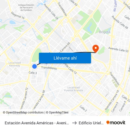 Estación Avenida Américas - Avenida Boyacá (Av. Américas - Kr 71b) (A) to Edificio Uriel Gutiérrez (861) map