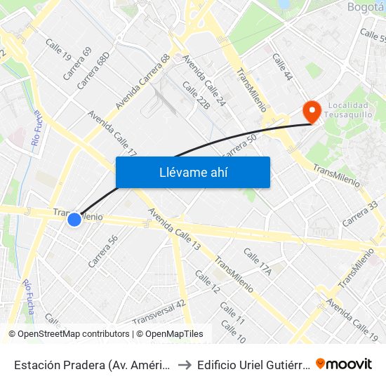 Estación Pradera (Av. Américas - Kr 65) to Edificio Uriel Gutiérrez (861) map