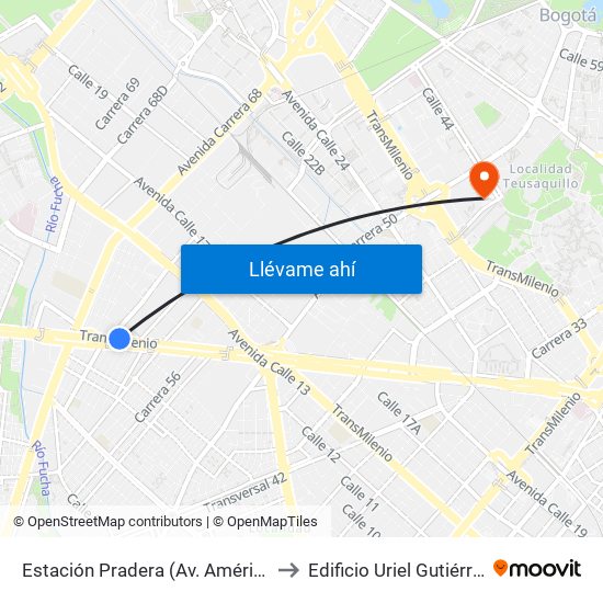 Estación Pradera (Av. Américas - Kr 65) to Edificio Uriel Gutiérrez (861) map