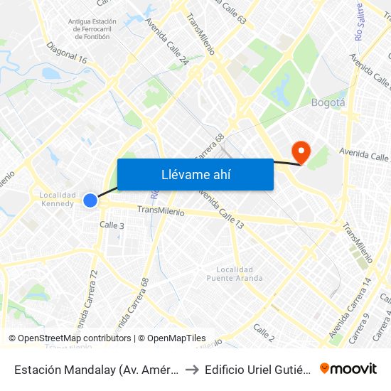 Estación Mandalay (Av. Américas - Kr 72b) to Edificio Uriel Gutiérrez (861) map