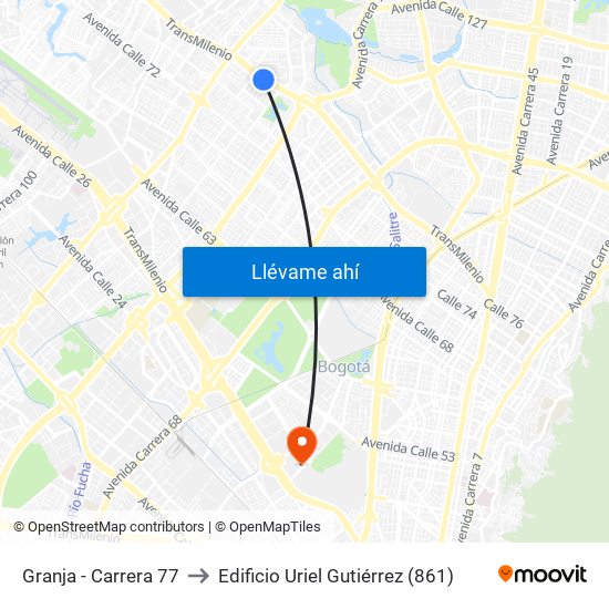 Granja - Carrera 77 to Edificio Uriel Gutiérrez (861) map