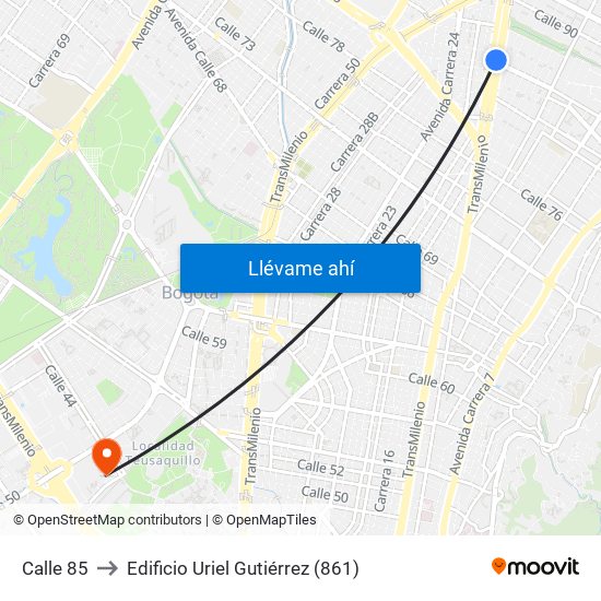 Calle 85 to Edificio Uriel Gutiérrez (861) map