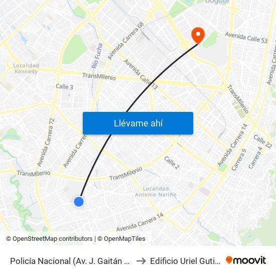 Policía Nacional (Av. J. Gaitán C. - Cl 47a Sur) (A) to Edificio Uriel Gutiérrez (861) map