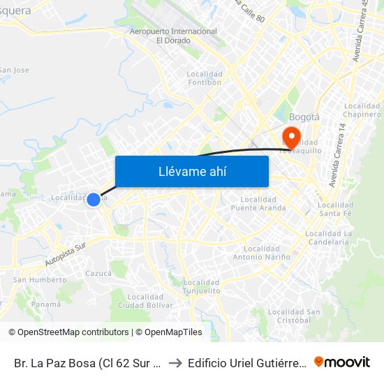 Br. La Paz Bosa (Cl 62 Sur - Kr 82c) to Edificio Uriel Gutiérrez (861) map
